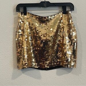 Vintage Hugo Buscati Collection size 8 gold square sequin mini skirt